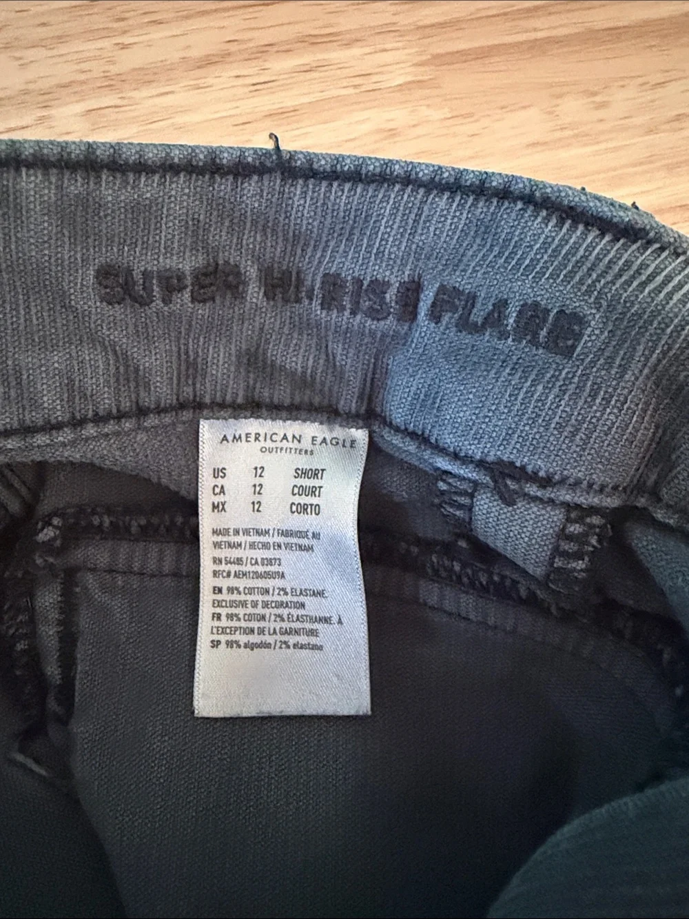 American Eagle Outfitters Charcoal Gray High-Rise Flare Corduroy Jeans, 12S